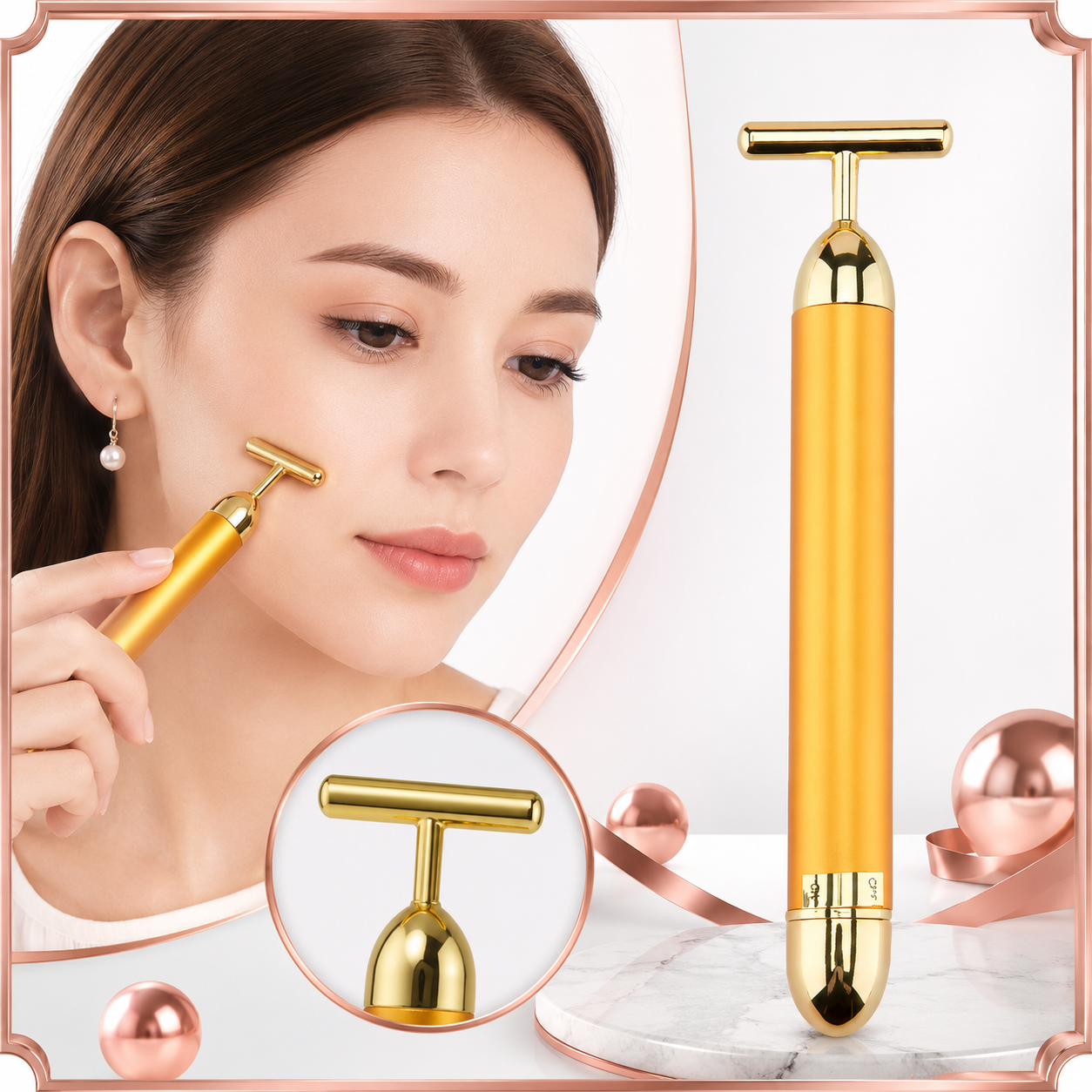 24K Gold Facial Lift & Slimming Roller with T-Shaped Vibrating Beauty Massager