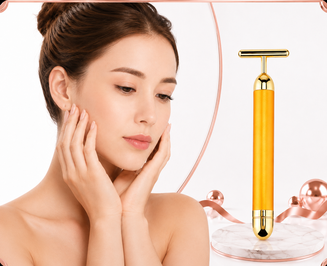 24K Gold Facial Lift & Slimming Roller with T-Shaped Vibrating Beauty Massager